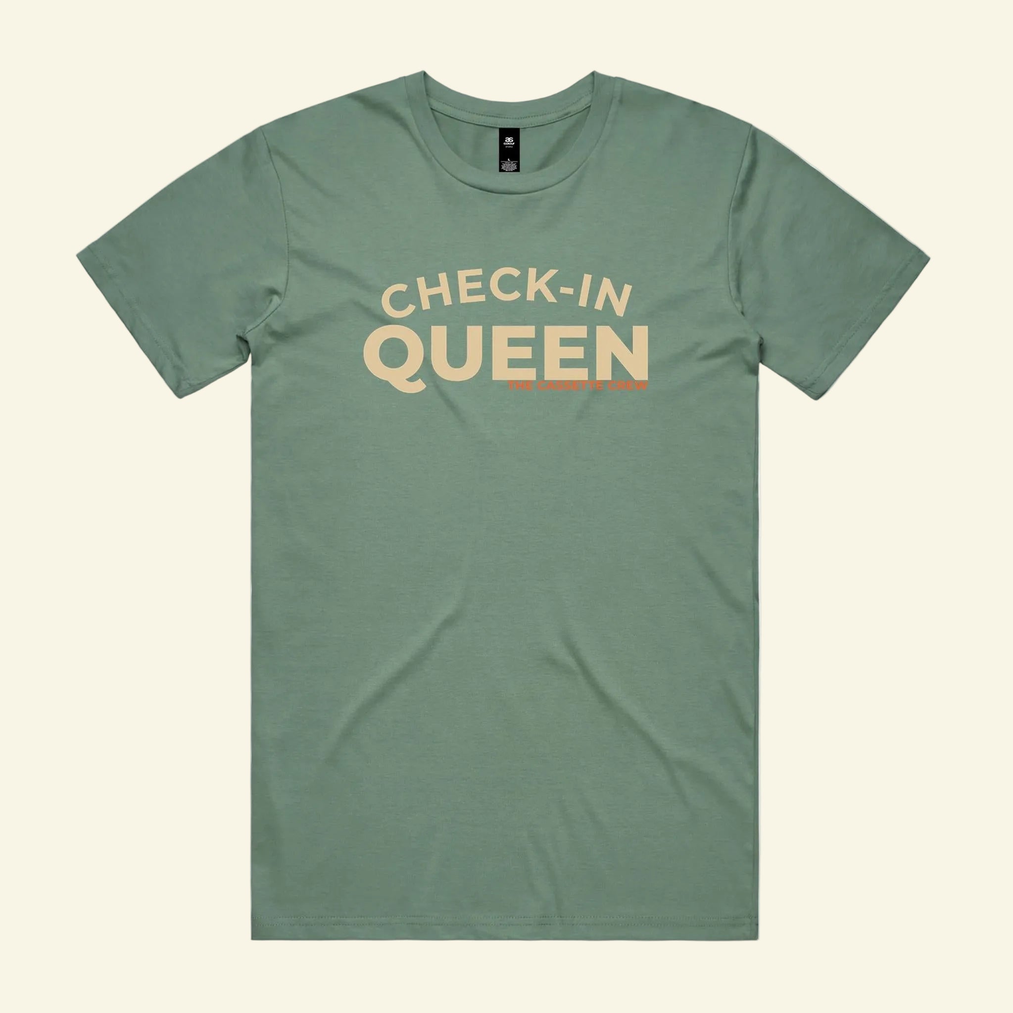 Check-In Queen Tee - The Cassette Crew - Sage - Premium RV and caravan lifestyle apparel