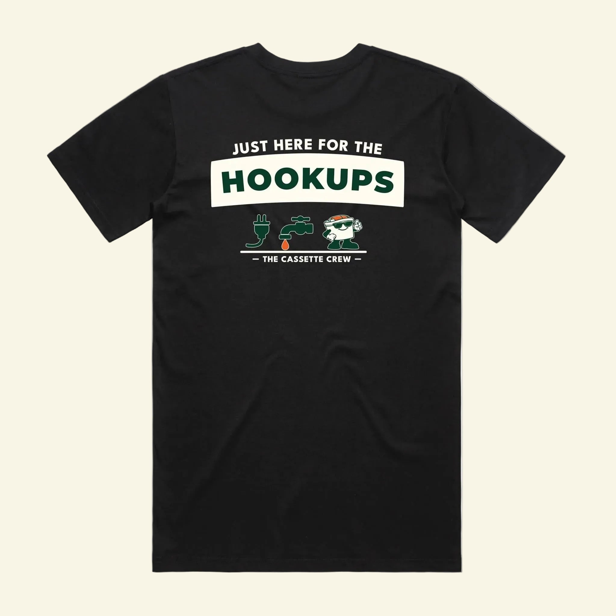 Hookups Tee - The Cassette Crew - Black - Premium RV and caravan lifestyle apparel