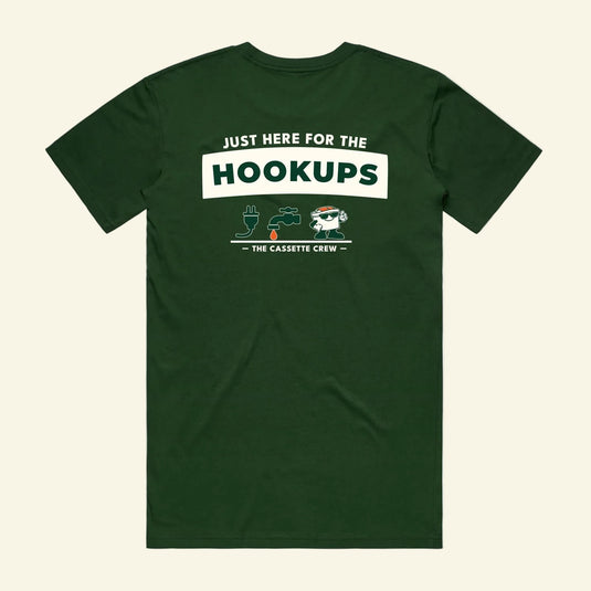 Hookups Tee - The Cassette Crew - Forest Green - Premium RV and caravan lifestyle apparel