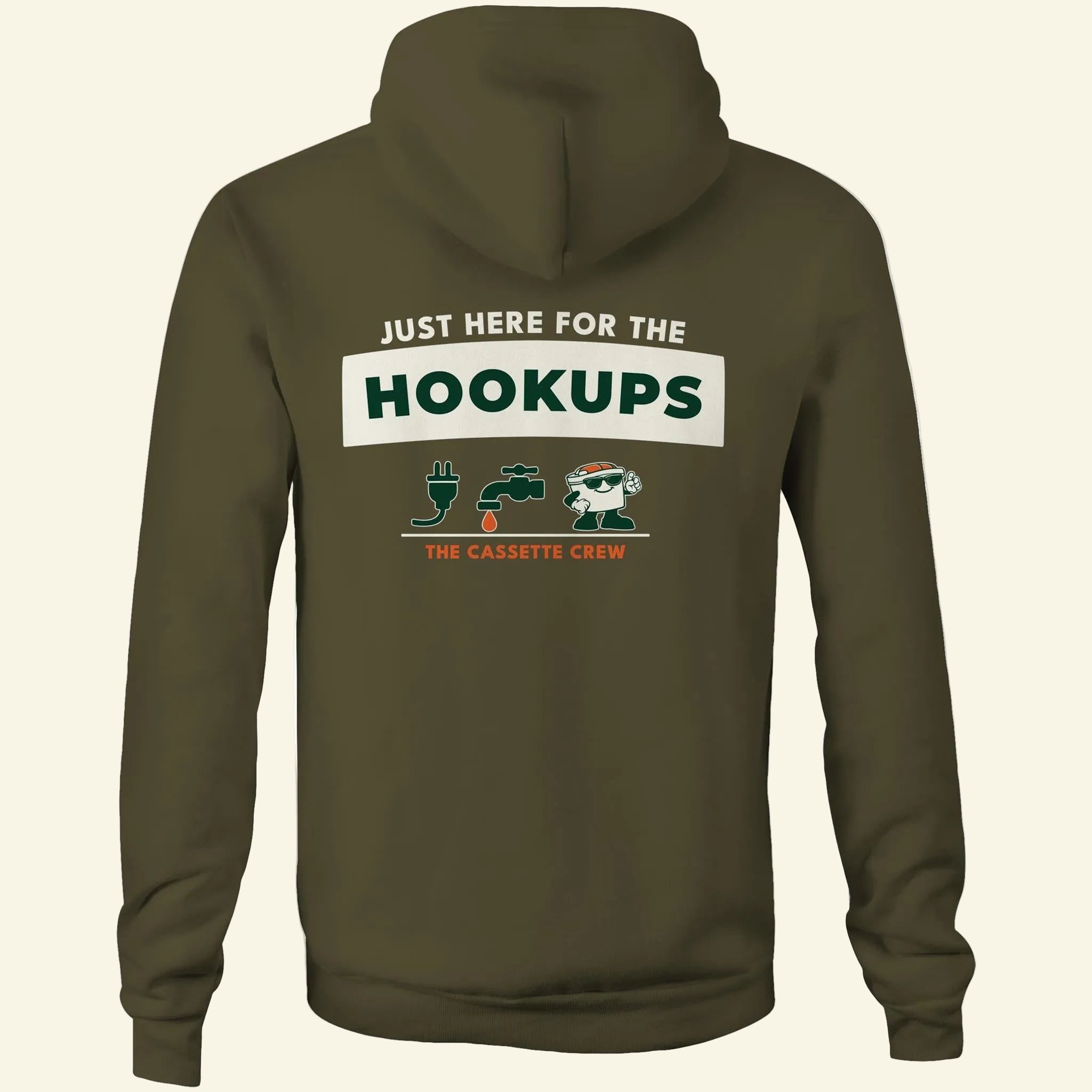 Hookups Hoodie - Army - Back - The Cassette Crew