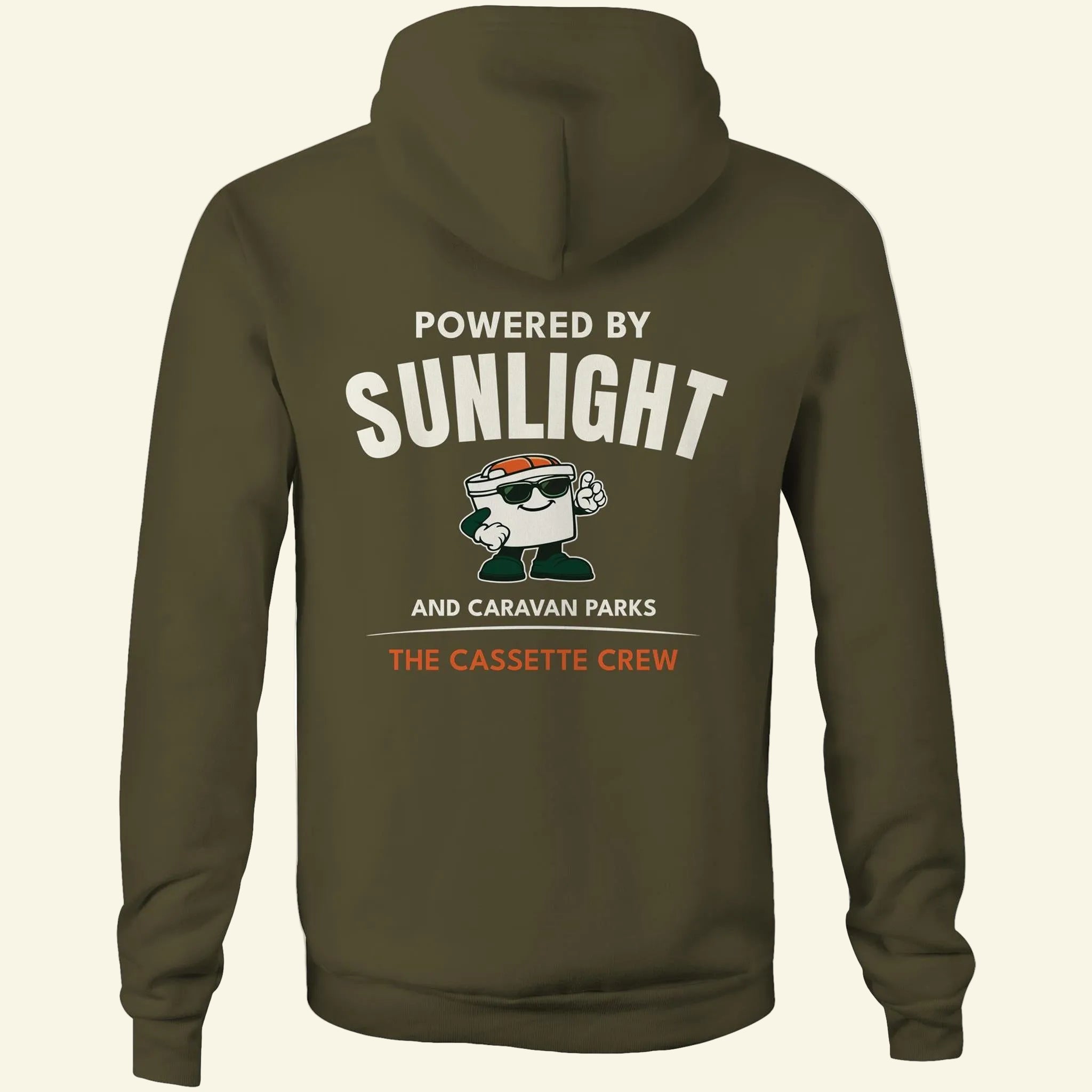 Powered by Sunlight Hoodie - Army - Back - The Cassette Crew